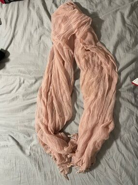 3/$10 Light Pink Crinkle Gauze Scarf with Knotted Fringy Ends
